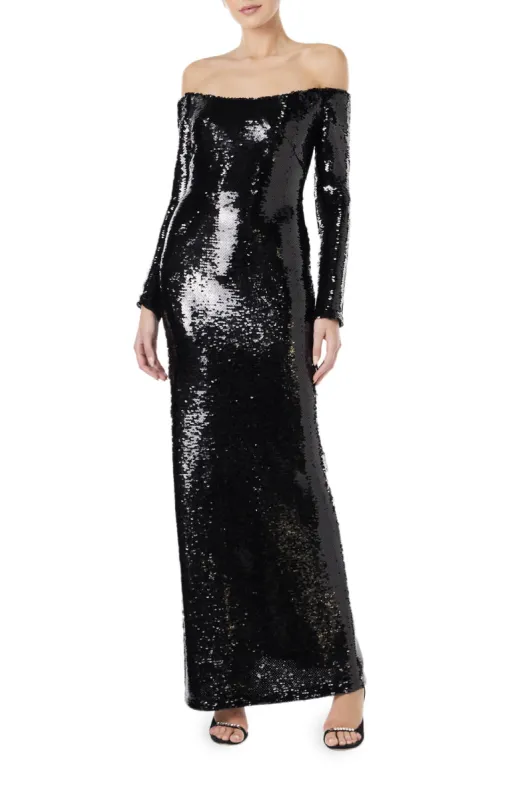 Off the Shoulder Sequin Gown sold by Monique Lhuillier
