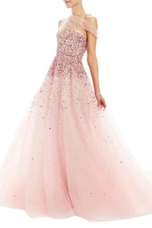 Embroidered Draped Bodice Ball Gown sold by Monique Lhuillier