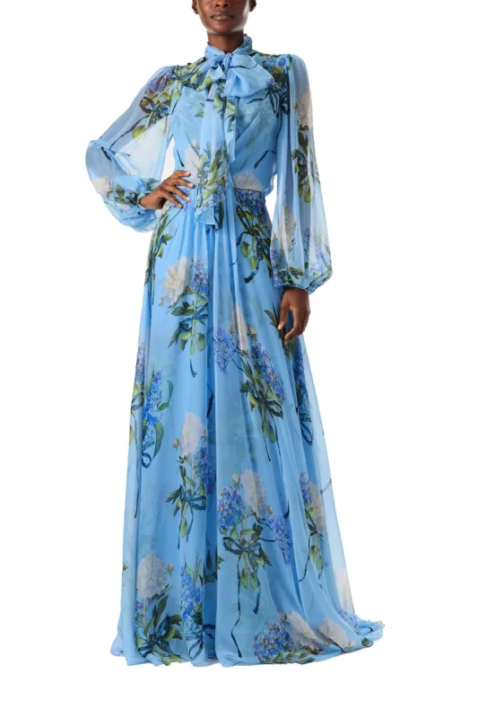 Floral Printed Chiffon Long Sleeve Gown sold by Monique Lhuillier