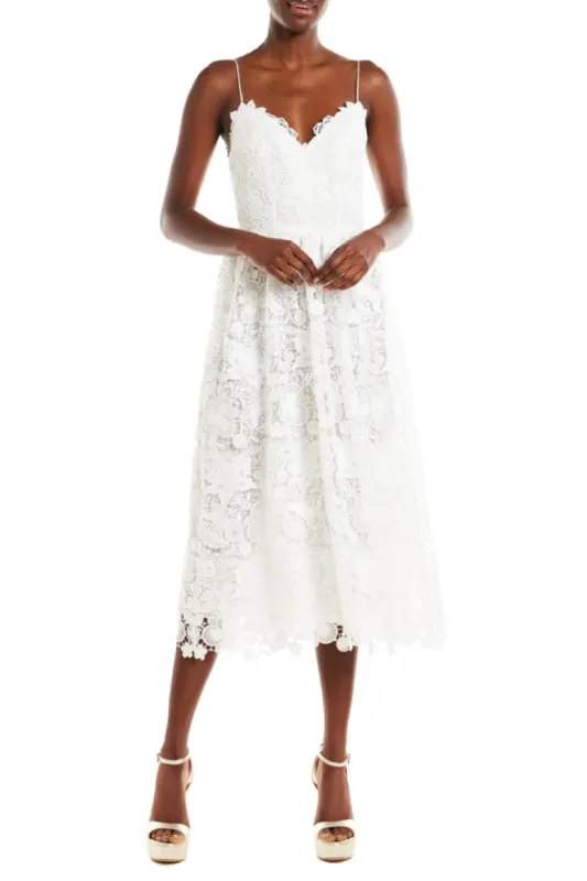 Silk White Guipure Lace Tea Length Dress made by Monique Lhuillier