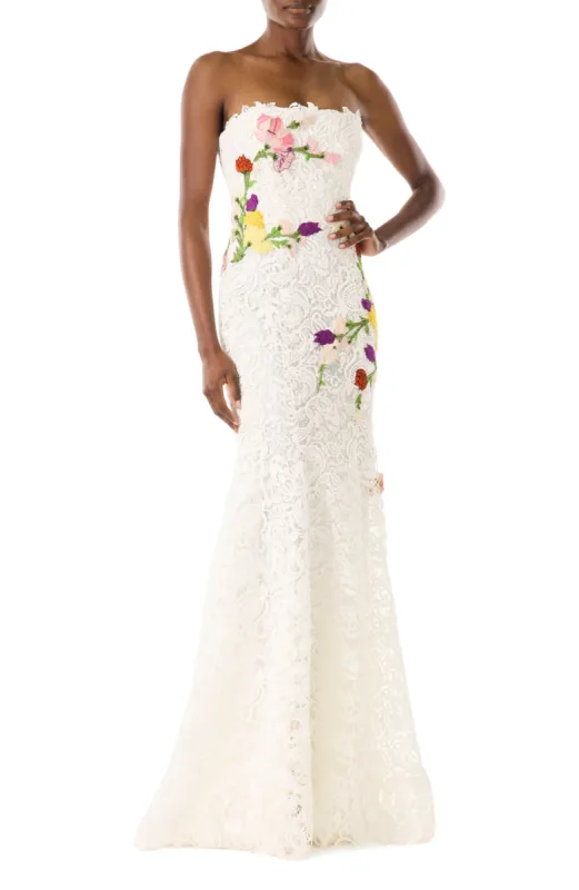 Embroidered Lace Strapless Gown sold by Monique Lhuillier