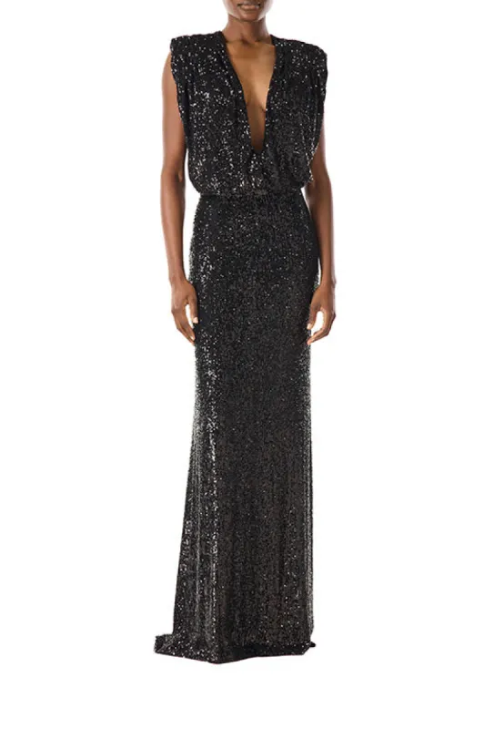 Stretch Sequin V-Neck Gown sold by Monique Lhuillier