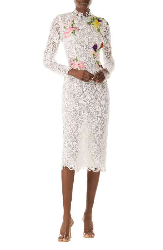 Long Sleeve Embroidered Lace Dress sold by Monique Lhuillier