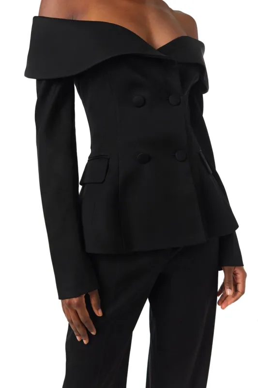 Off-The-Shoulder Corseted Blazer made by Monique Lhuillier