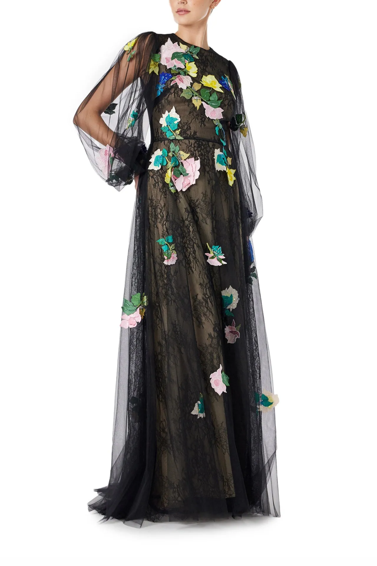 Long Sleeve Embroidered Tulle Gown sold by Monique Lhuillier product image thumbnail 3
