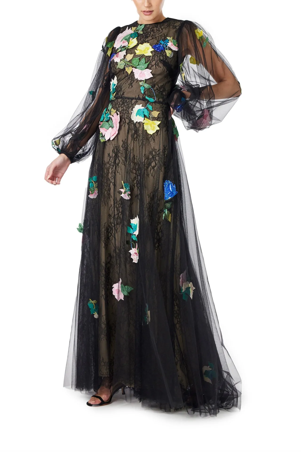 Long Sleeve Embroidered Tulle Gown sold by Monique Lhuillier product image thumbnail 2
