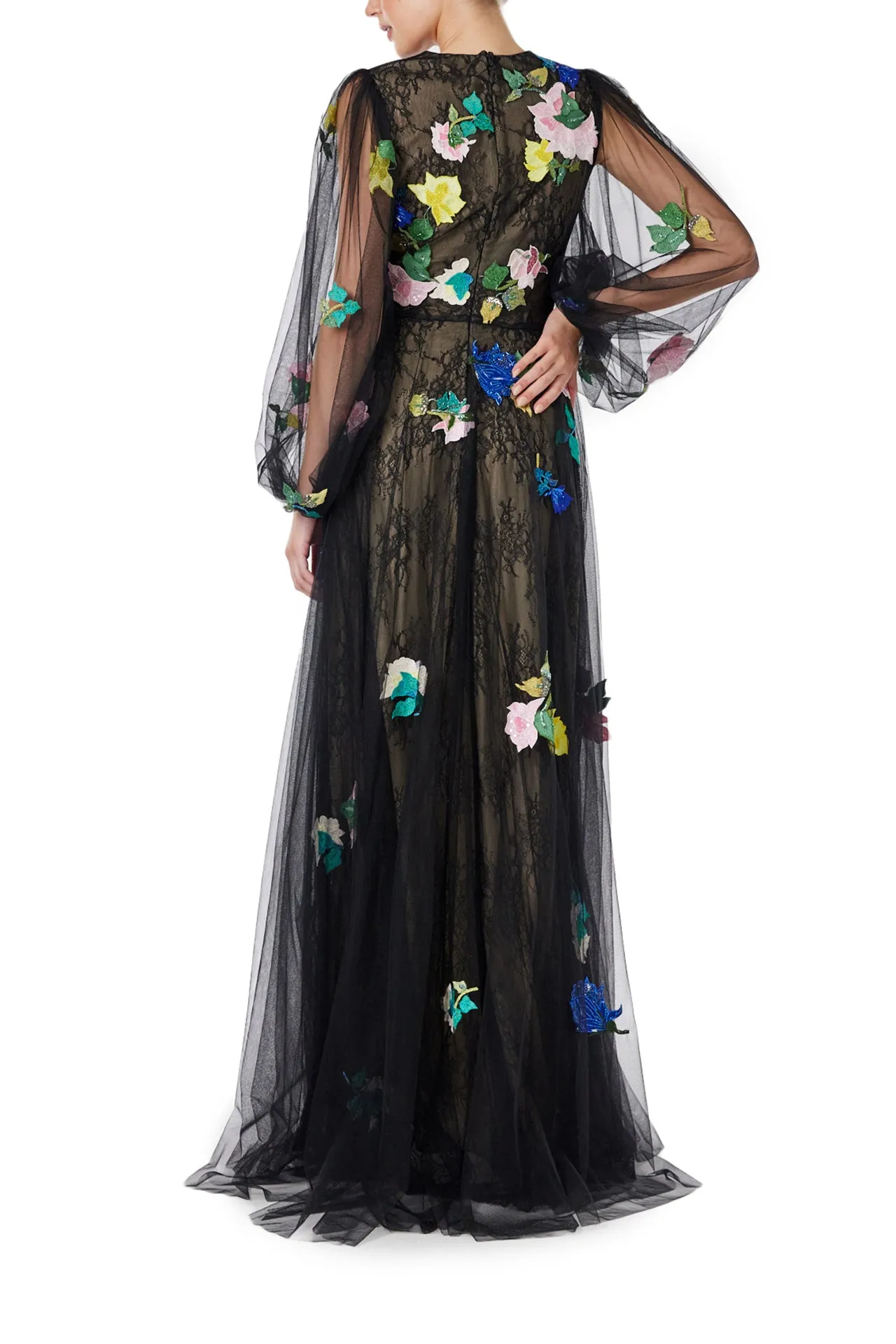 Long Sleeve Embroidered Tulle Gown sold by Monique Lhuillier product image thumbnail 4