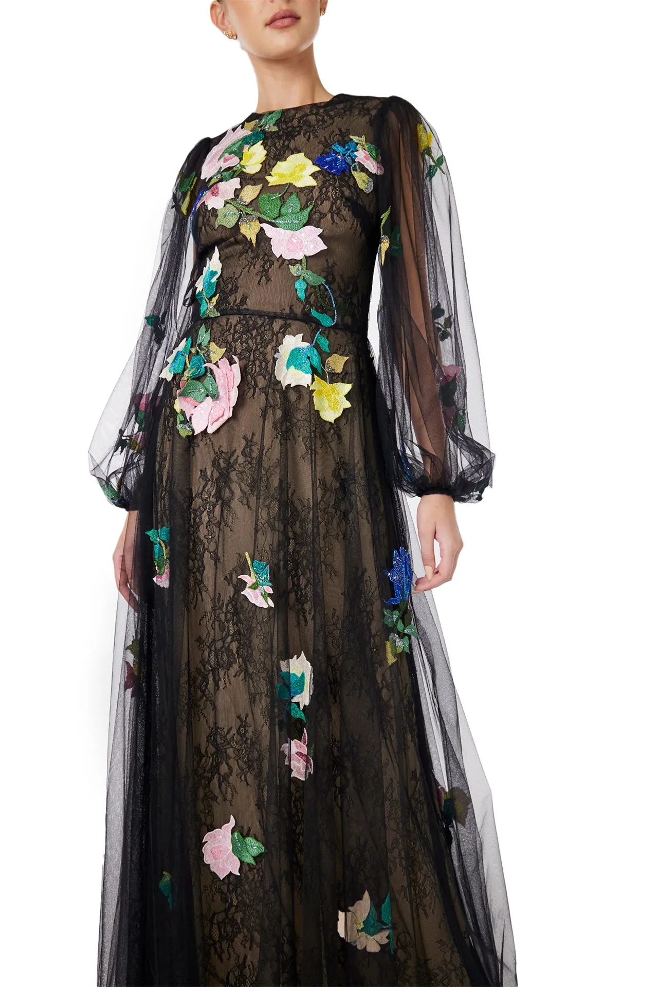 Long Sleeve Embroidered Tulle Gown sold by Monique Lhuillier product image thumbnail 5