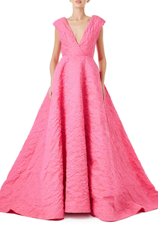 Jacquard V-Neck Gown sold by Monique Lhuillier