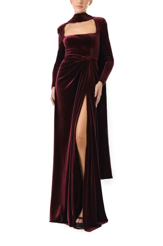 Long Sleeve Velour Gown With Scarf sold by Monique Lhuillier