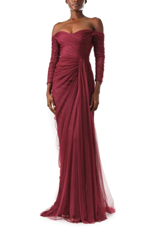 Off The Shoulder Draped Tulle Gown sold by Monique Lhuillier