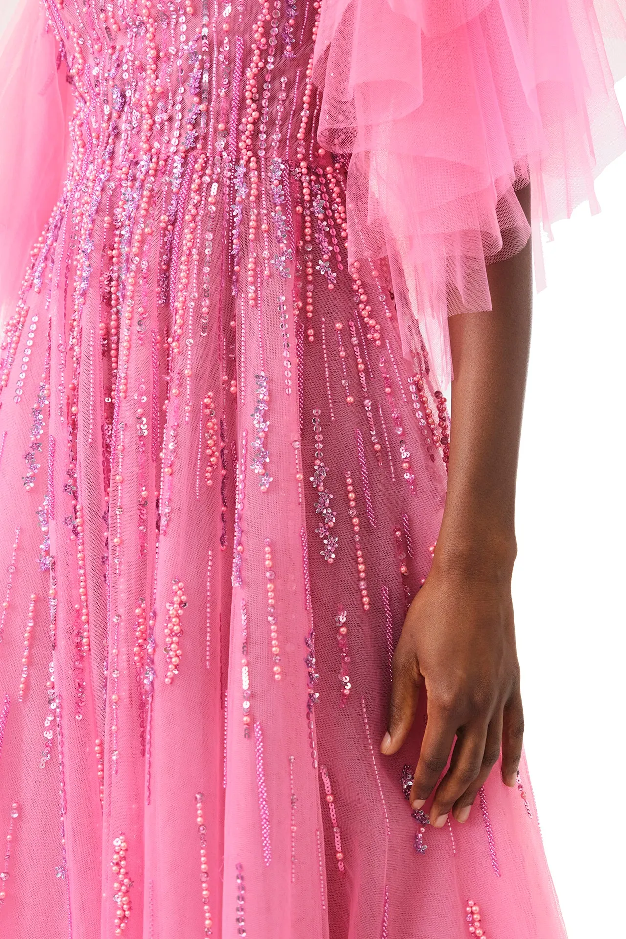 Embroidered Flutter Sleeve Gown sold by Monique Lhuillier product image thumbnail 2