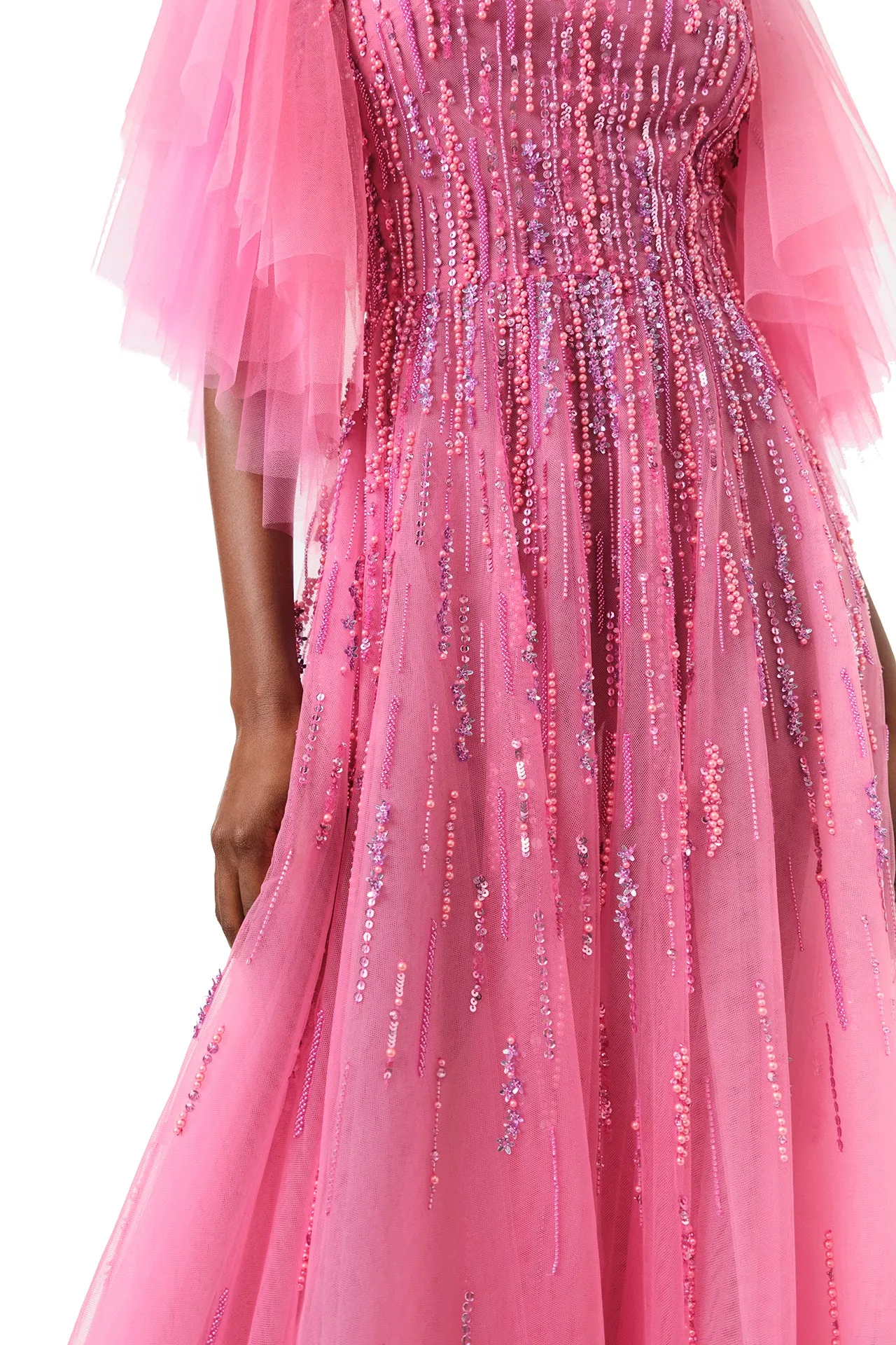 Embroidered Flutter Sleeve Gown sold by Monique Lhuillier product image thumbnail 5