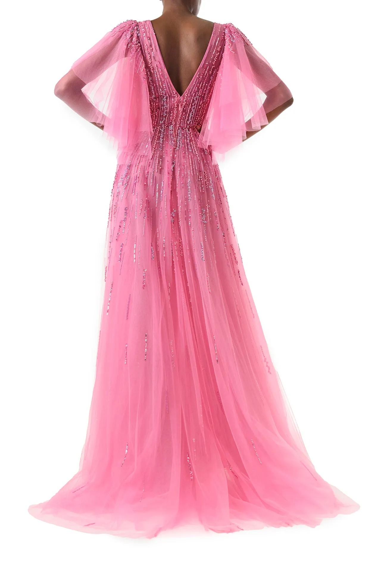 Embroidered Flutter Sleeve Gown sold by Monique Lhuillier product image thumbnail 3