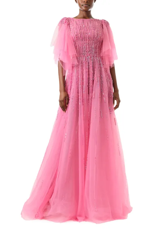 Embroidered Flutter Sleeve Gown sold by Monique Lhuillier