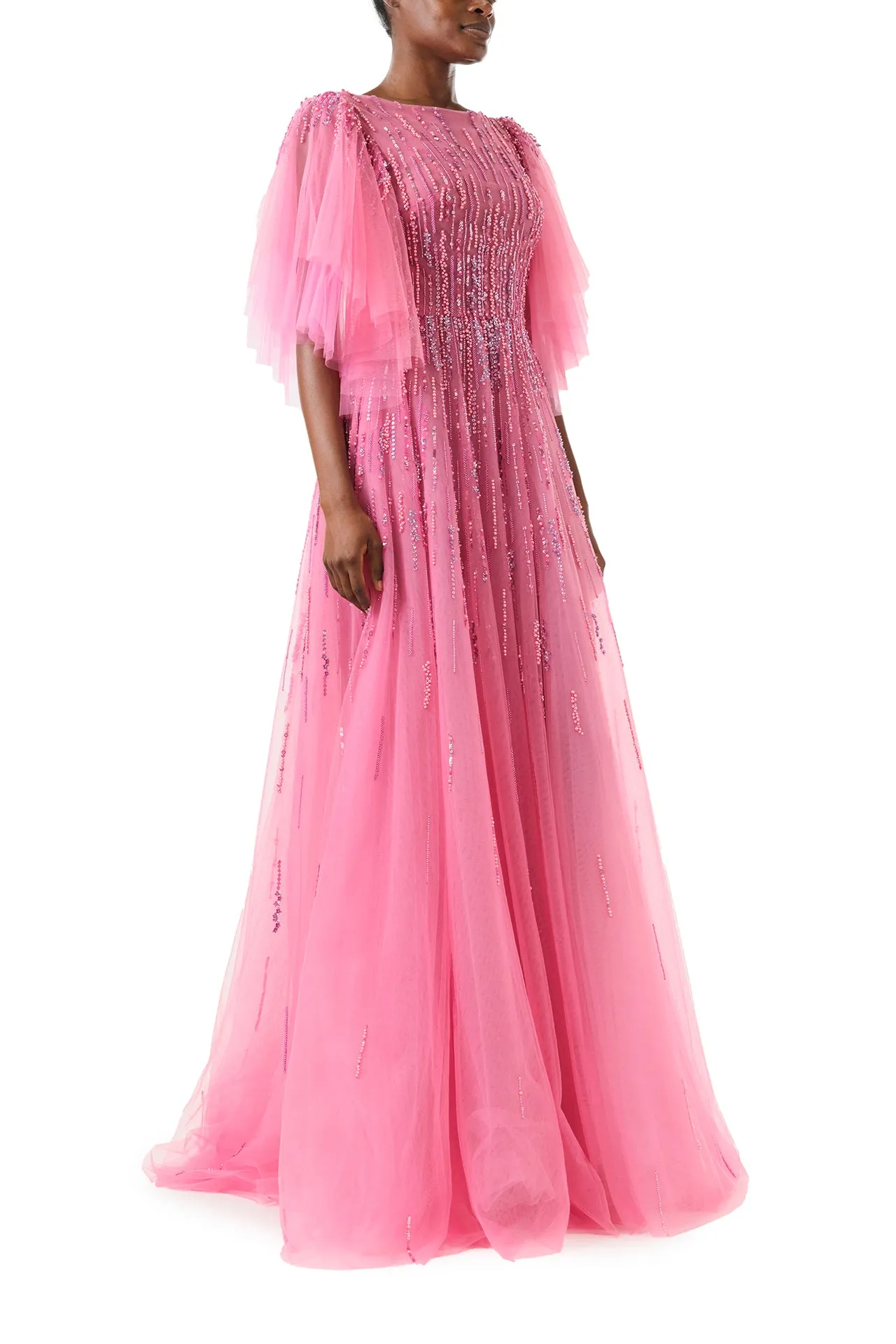 Embroidered Flutter Sleeve Gown sold by Monique Lhuillier product image thumbnail 4