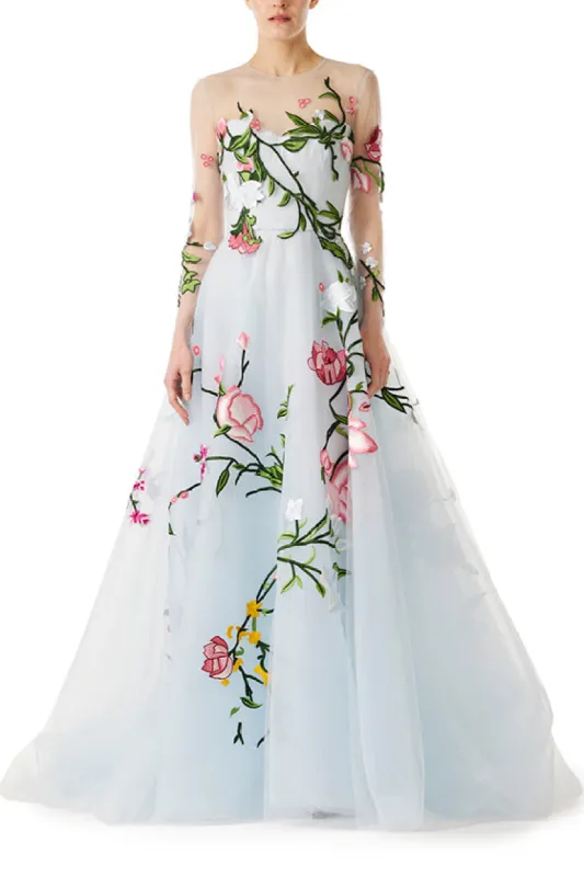 Embroidered Tulle Long Sleeve Gown sold by Monique Lhuillier