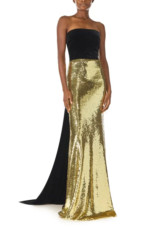 Strapless Sequin Velvet Gown sold by Monique Lhuillier