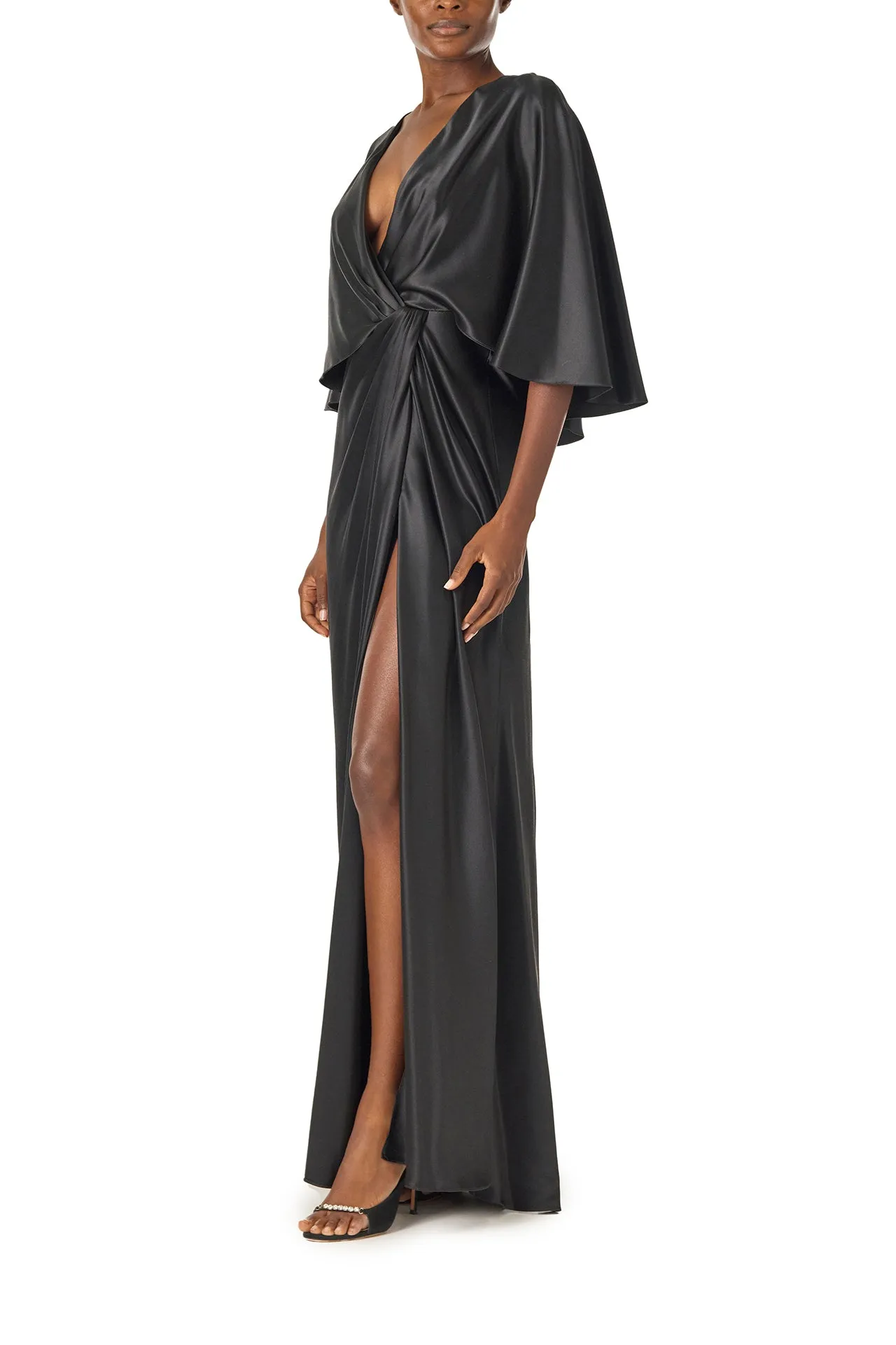 V-Neck Draped Capelet Sleeve Gown sold by Monique Lhuillier product image thumbnail 4