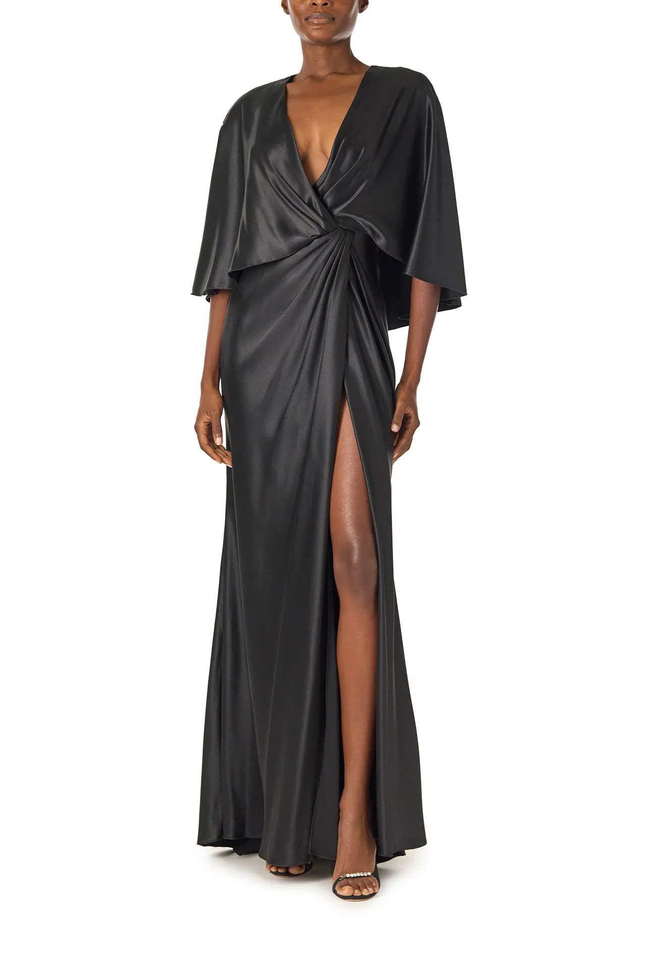V-Neck Draped Capelet Sleeve Gown sold by Monique Lhuillier