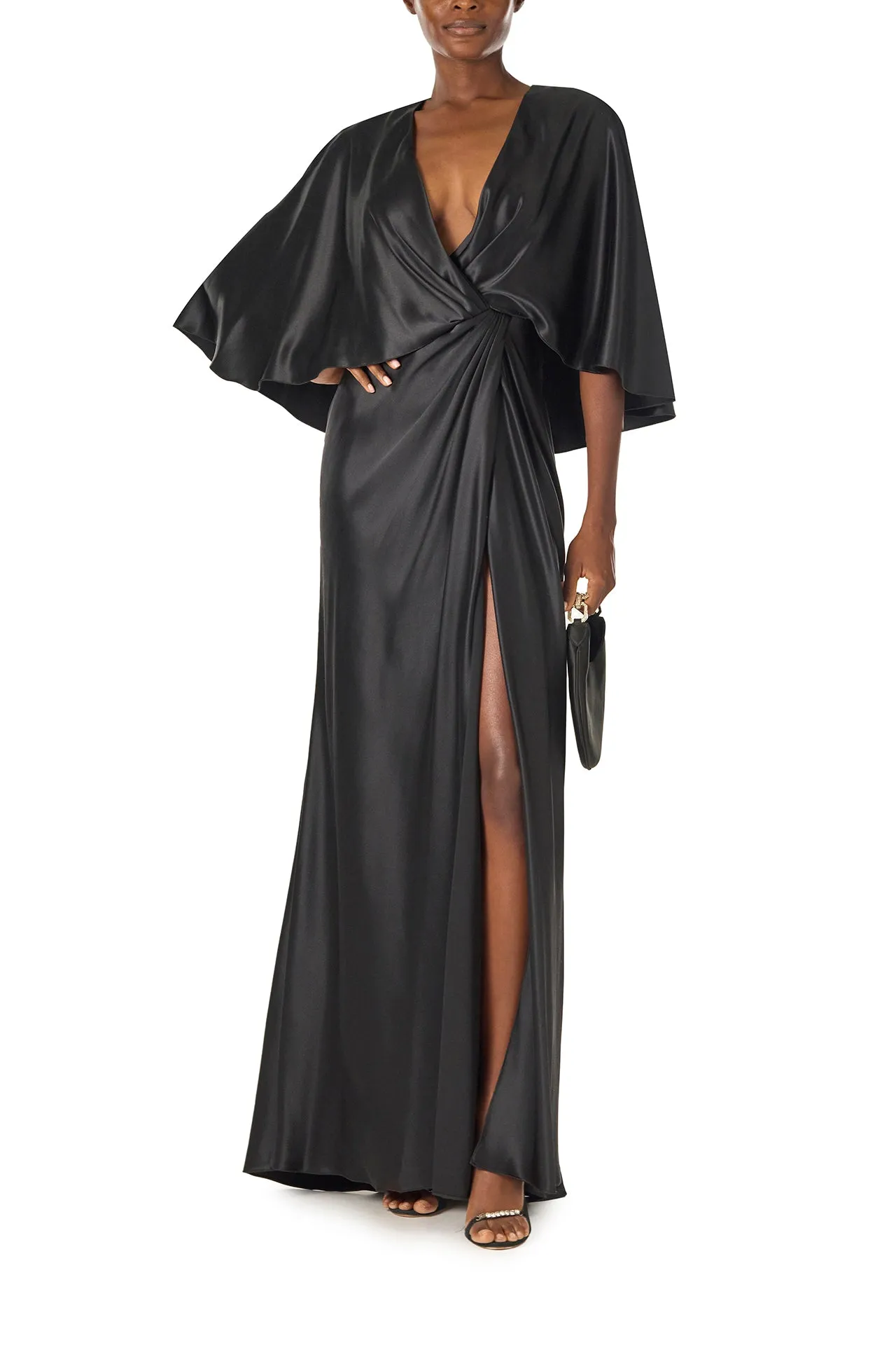 V-Neck Draped Capelet Sleeve Gown sold by Monique Lhuillier product image thumbnail 3