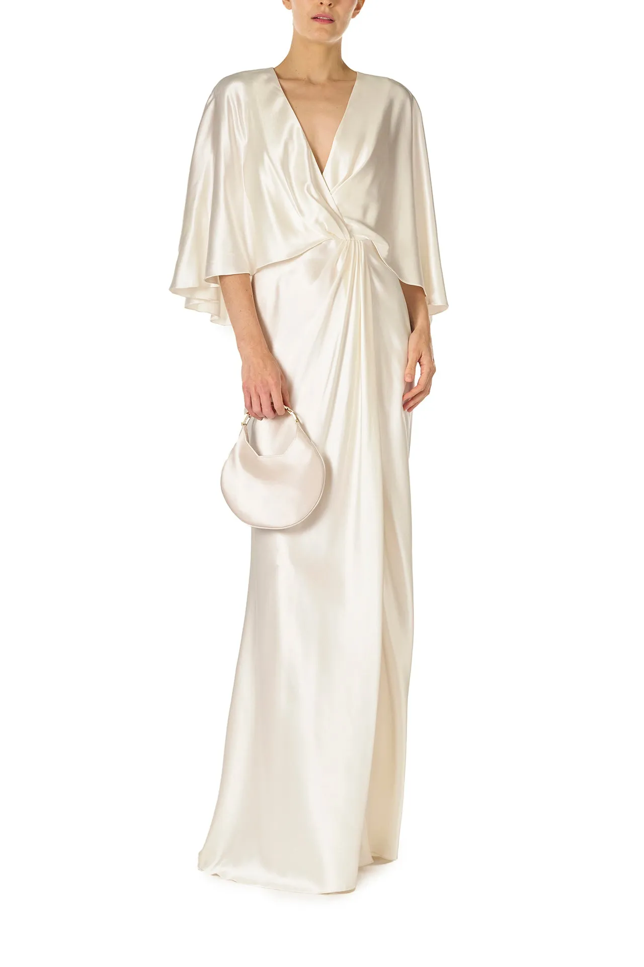 V-Neck Draped Capelet Sleeve Gown sold by Monique Lhuillier product image thumbnail 4