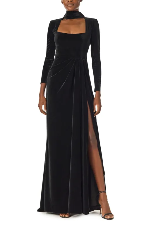 Long Sleeve Velour Gown With Scarf sold by Monique Lhuillier