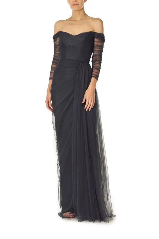 Off The Shoulder Draped Tulle Gown sold by Monique Lhuillier