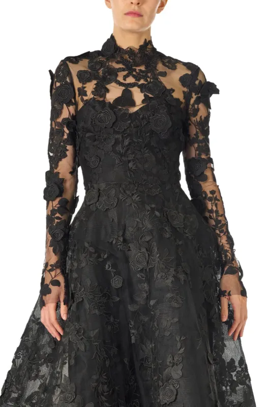 Long Sleeve Noir Lace Jacket made by Monique Lhuillier