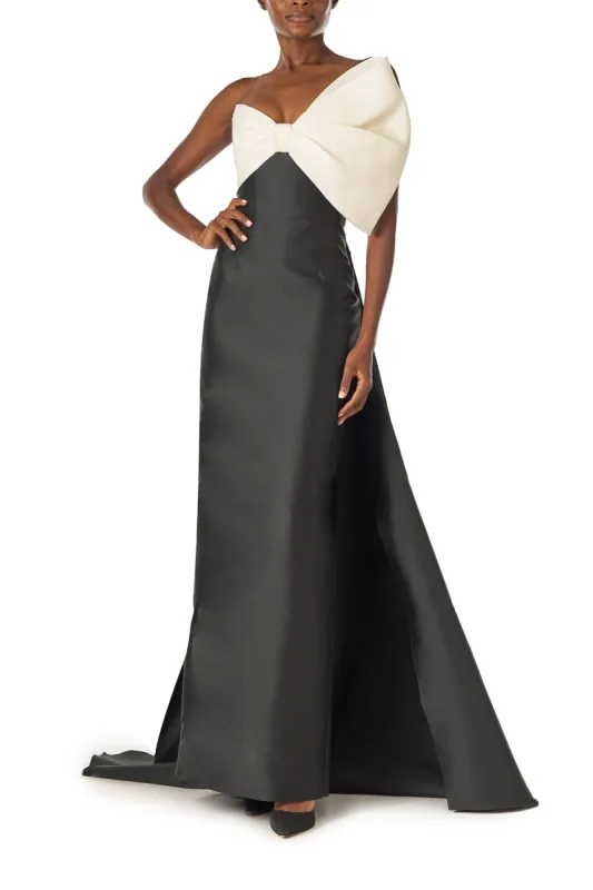 Asymmetric Draped Bow Column Gown sold by Monique Lhuillier