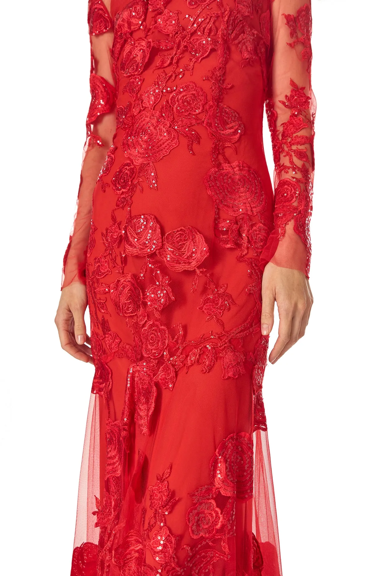 Long Sleeve Embroidered Tulle Gown sold by Monique Lhuillier product image thumbnail 4