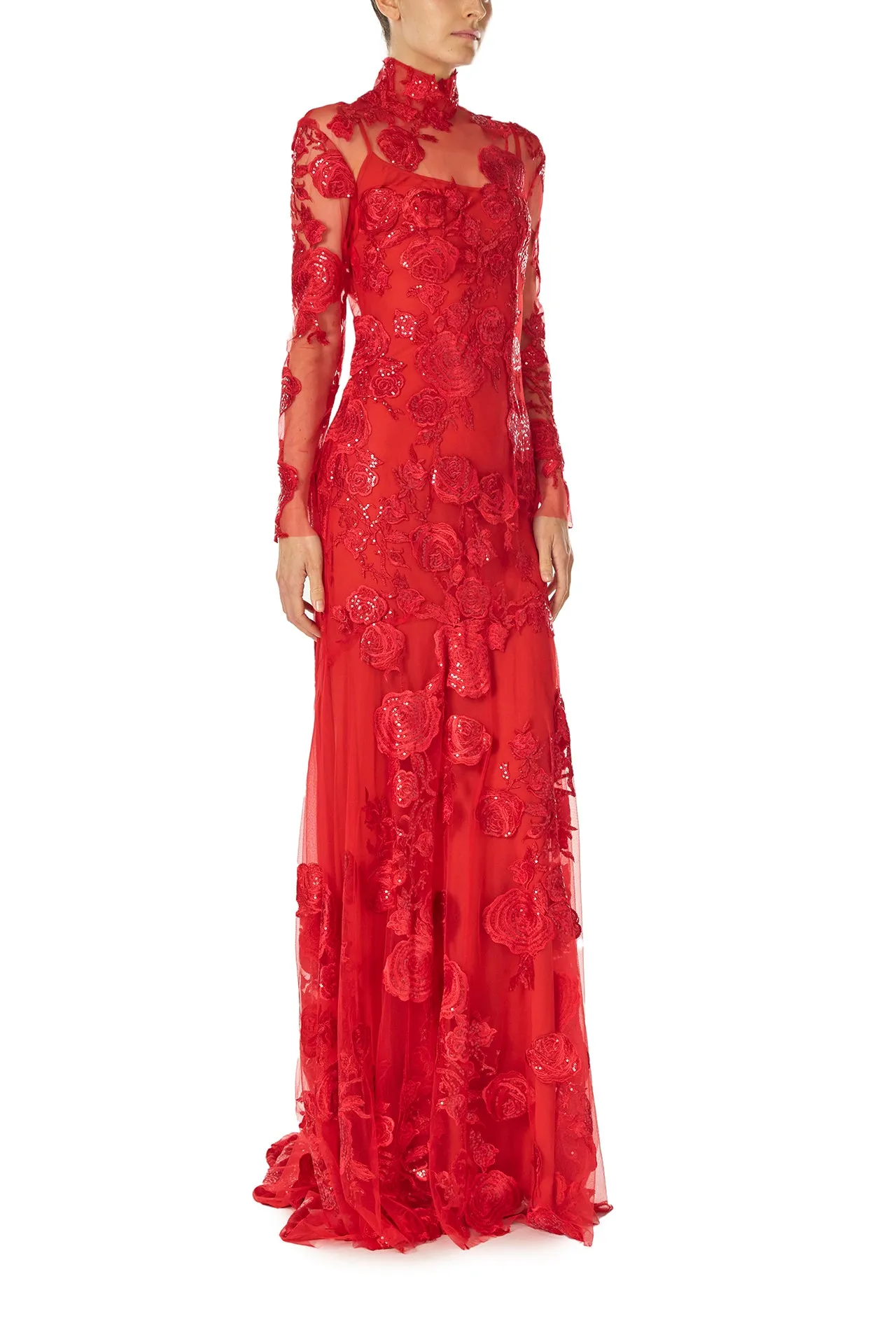 Long Sleeve Embroidered Tulle Gown sold by Monique Lhuillier product image thumbnail 3