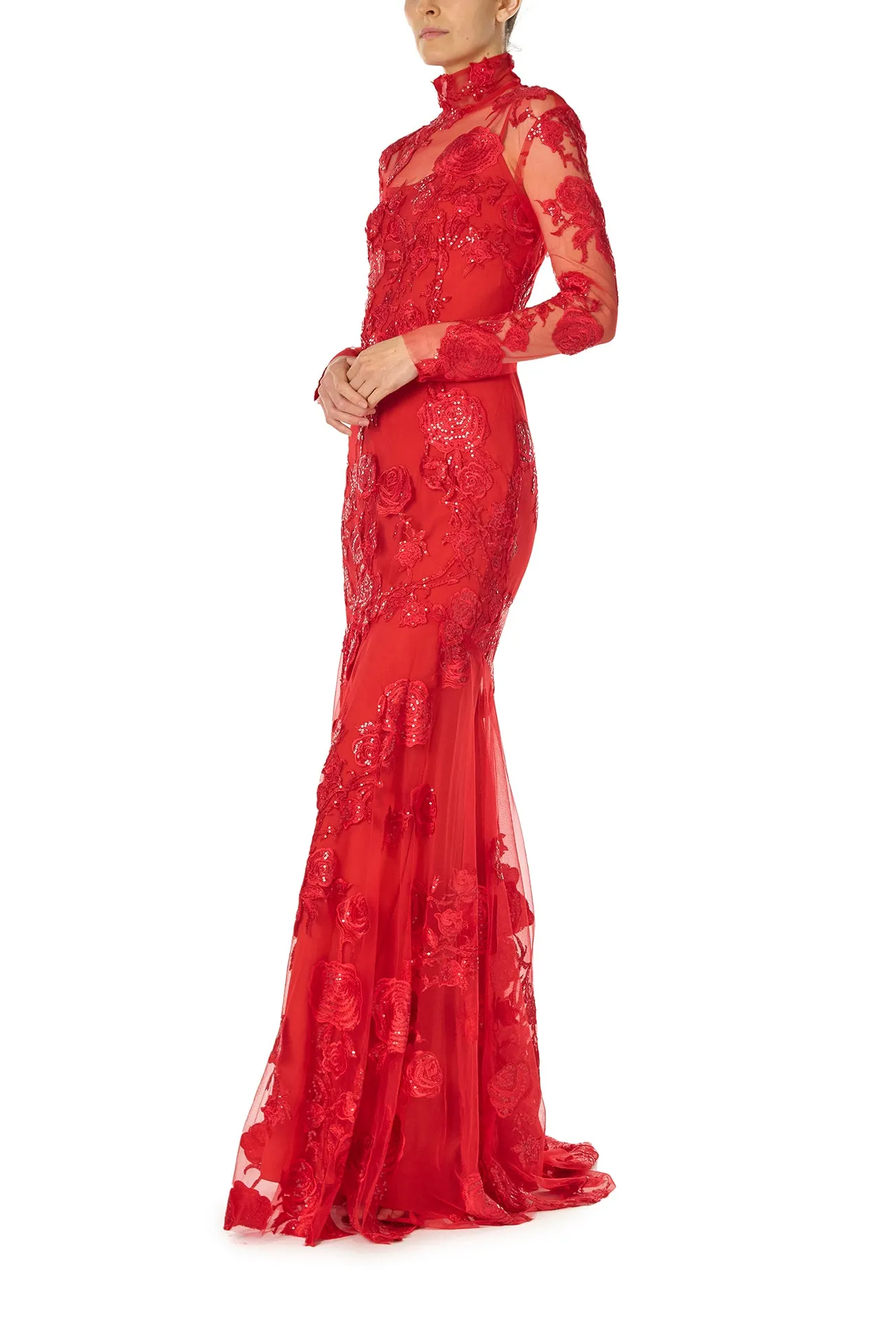 Long Sleeve Embroidered Tulle Gown sold by Monique Lhuillier product image thumbnail 5