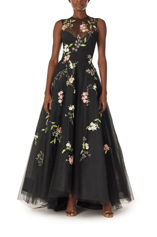 Floral Embroidered Tulle Gown made by Monique Lhuillier