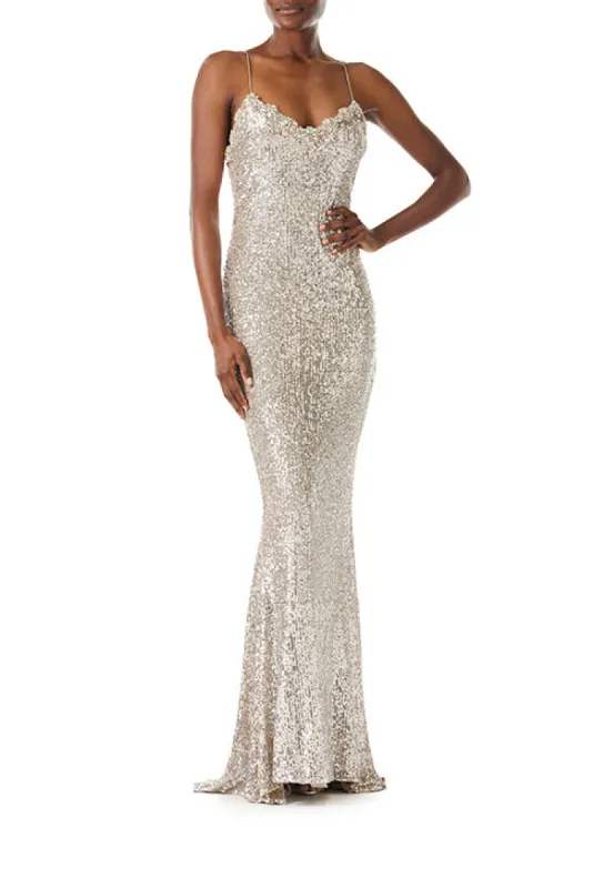 Spaghetti Strap Sequin Gown sold by Monique Lhuillier