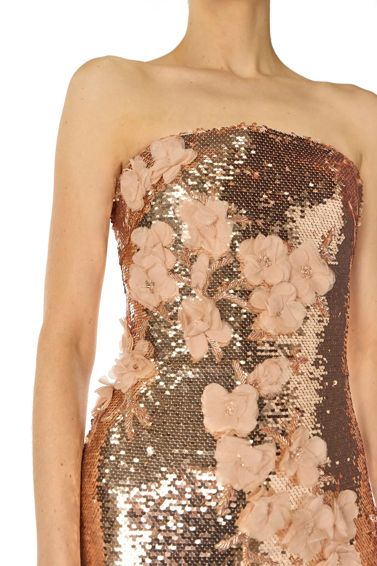 Rose Gold Floral Sequin Column Gown sold by Monique Lhuillier product image thumbnail 2
