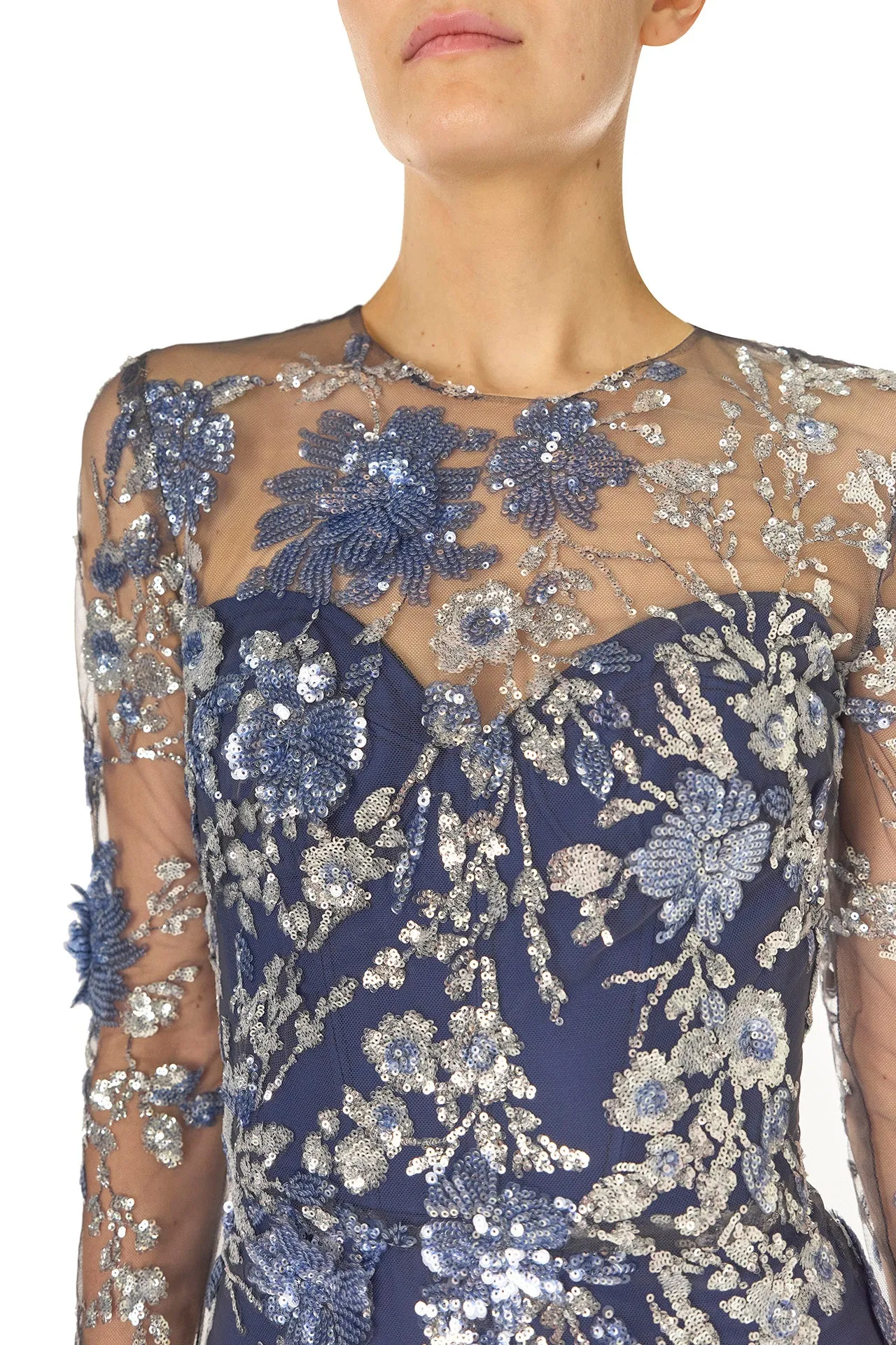 Long Sleeve Illusion Sequin Gown sold by Monique Lhuillier product image thumbnail 2