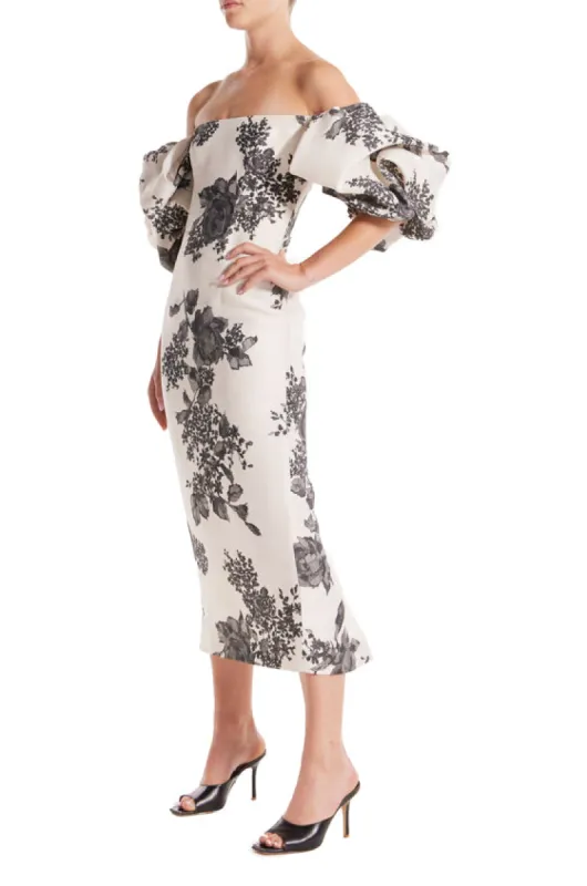 Off the Shoulder Puff Sleeve Column Dress sold by Monique Lhuillier