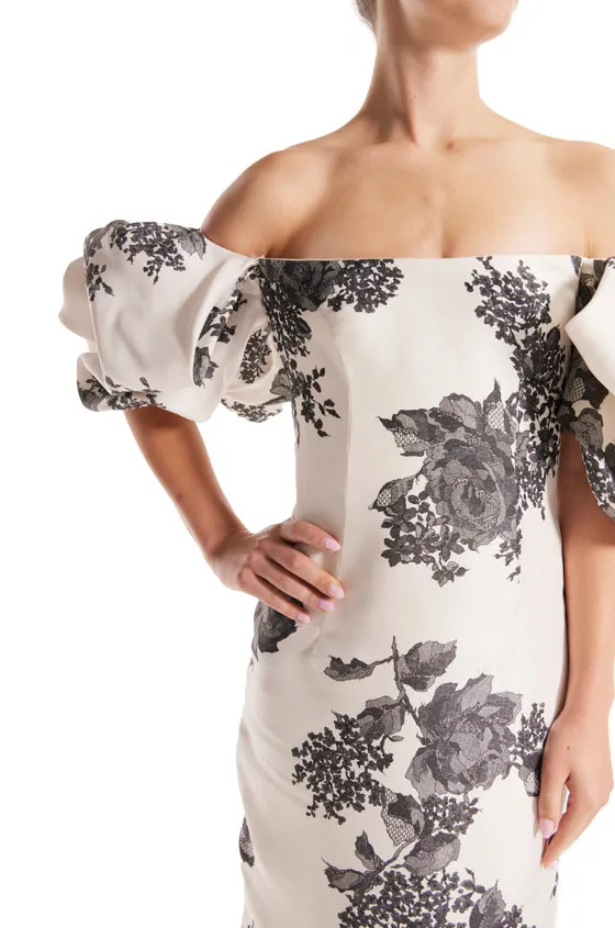Off the Shoulder Puff Sleeve Column Dress sold by Monique Lhuillier product image thumbnail 2