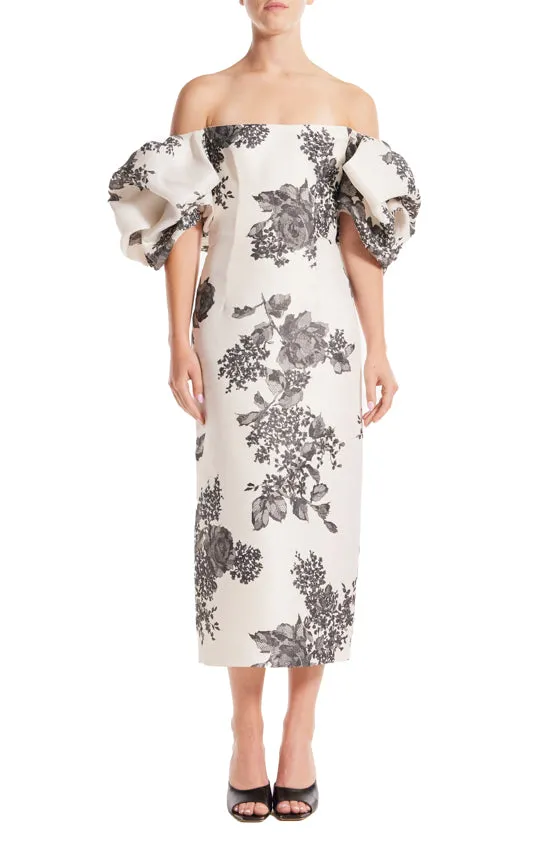 Off the Shoulder Puff Sleeve Column Dress sold by Monique Lhuillier product image thumbnail 3