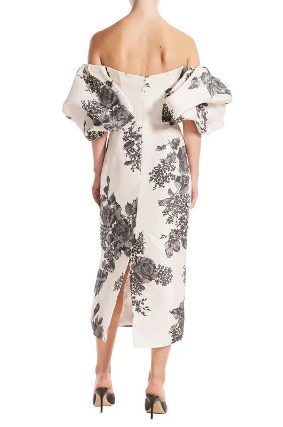 Off the Shoulder Puff Sleeve Column Dress sold by Monique Lhuillier product image thumbnail 4