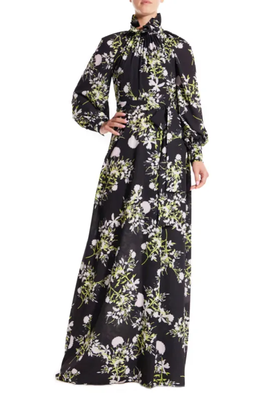 High Neck Long Sleeve Gown with Slit sold by Monique Lhuillier