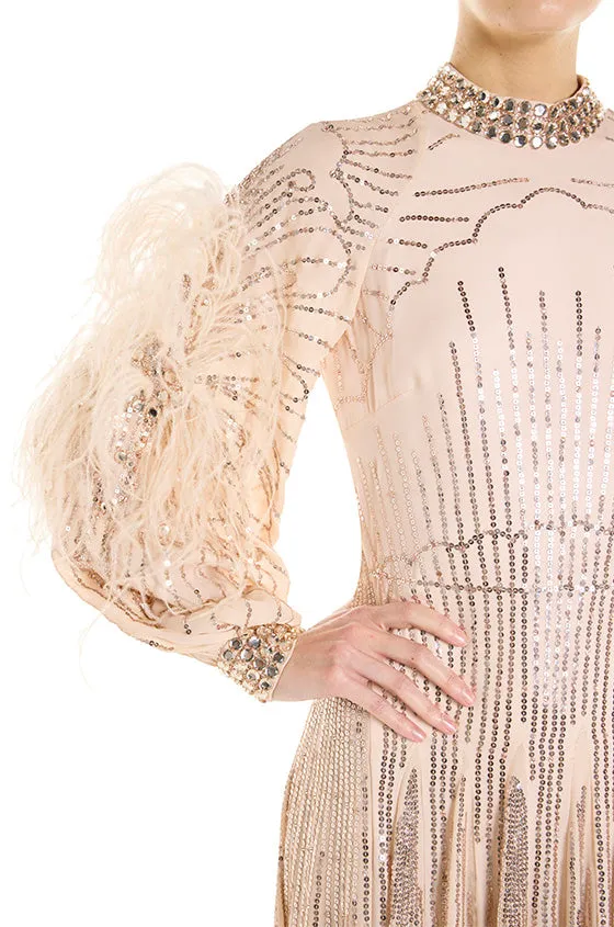 High Neck Feather Trim Long Sleeve Gown sold by Monique Lhuillier product image thumbnail 5