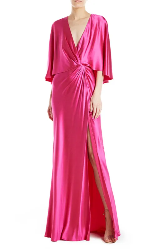 V-Neck Draped Capelet Sleeve Gown sold by Monique Lhuillier