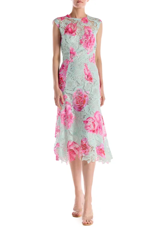 Jewel Neck Printed Lace Dress sold by Monique Lhuillier