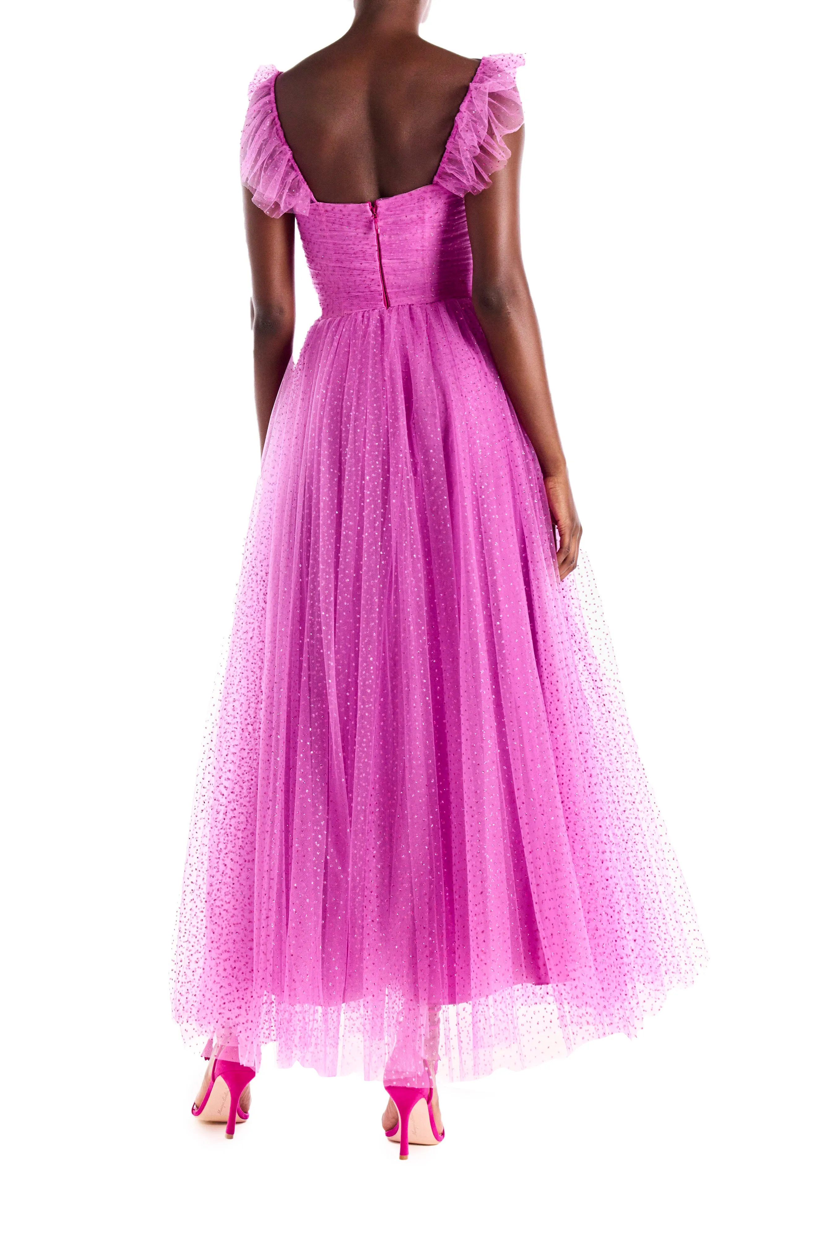 Ruffle Sleeve Glitter Tulle Cocktail Dress sold by Monique Lhuillier product image thumbnail 5