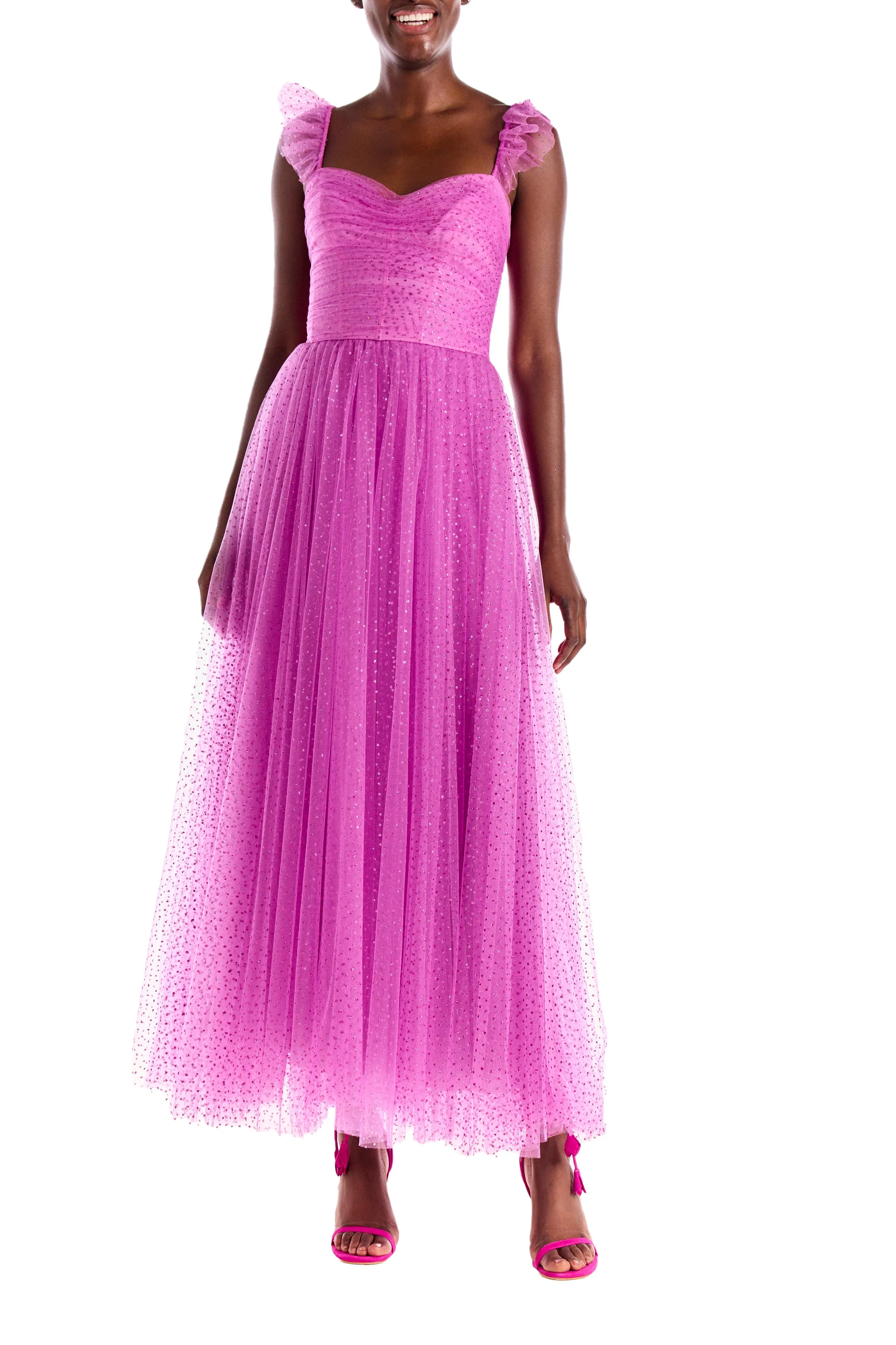Ruffle Sleeve Glitter Tulle Cocktail Dress sold by Monique Lhuillier product image thumbnail 2