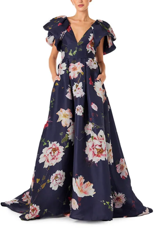 Floral Flutter Sleeve Gown sold by Monique Lhuillier