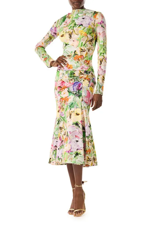 Long Sleeve Floral Midi Dress sold by Monique Lhuillier