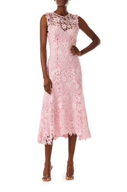 Jewel Neck Lace Flared Dress sold by Monique Lhuillier